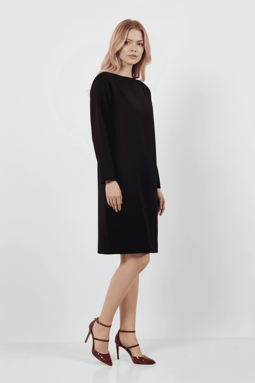 Black Shoulder Detail Side Pocket Dress