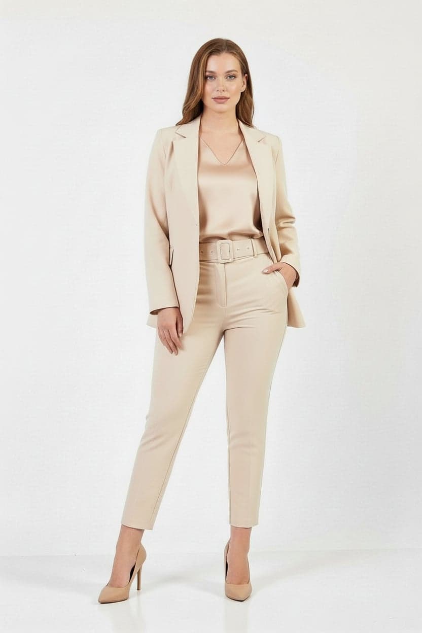 Cream Belted Trousers