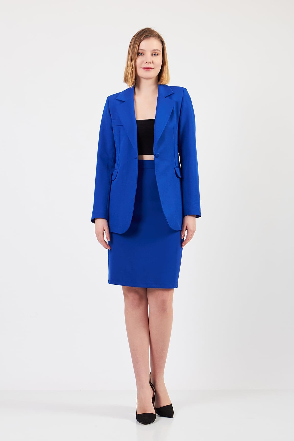 Light Blue Jacket Skirt Suit