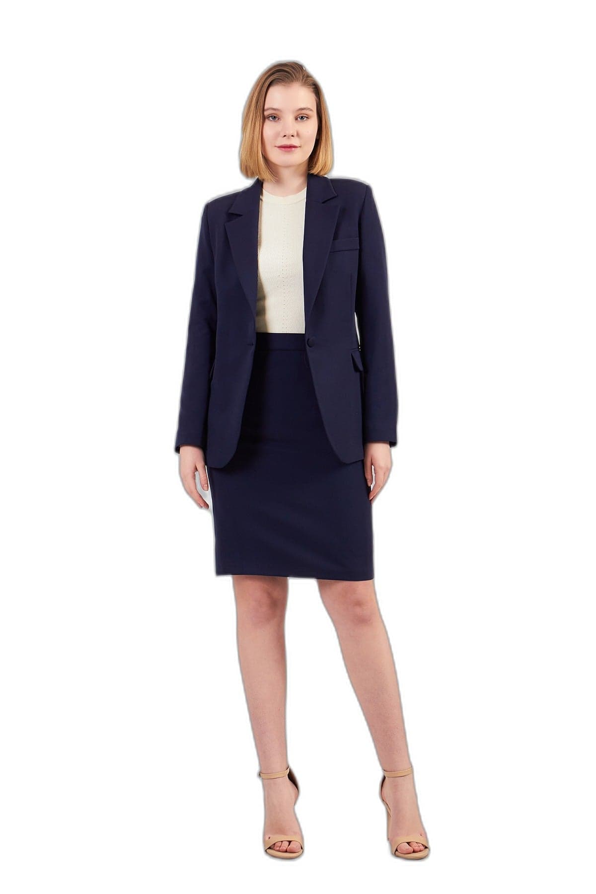 Navy Blue Jacket Skirt Suit