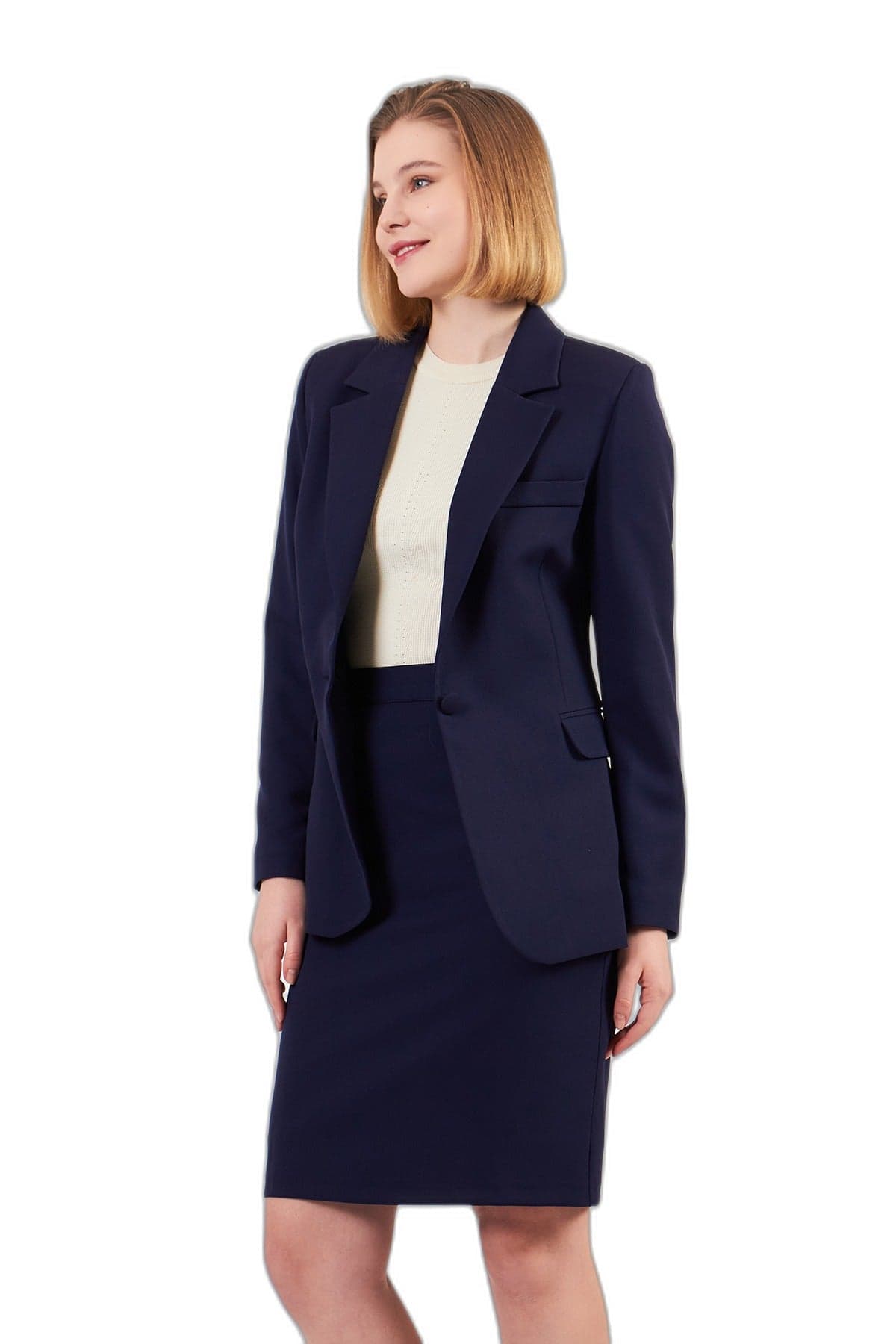 Navy Blue Jacket Skirt Suit
