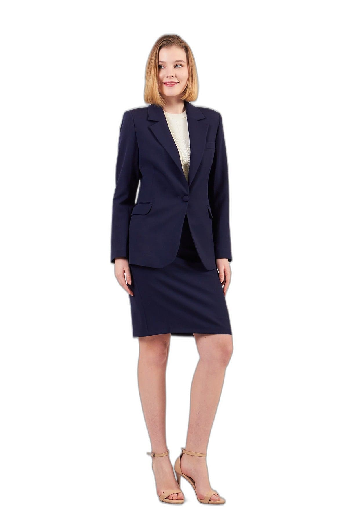 Navy Blue Jacket Skirt Suit