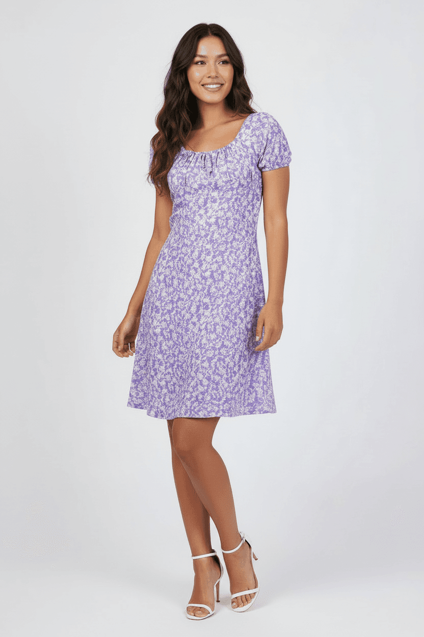 Purple Short Sleeve Viscose Dress