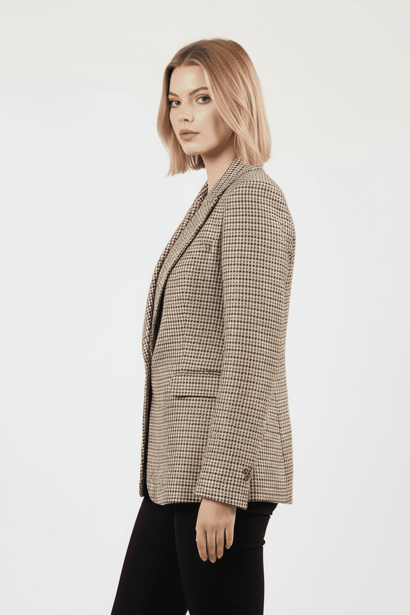 Houndstooth Patterned Blazer Jacket