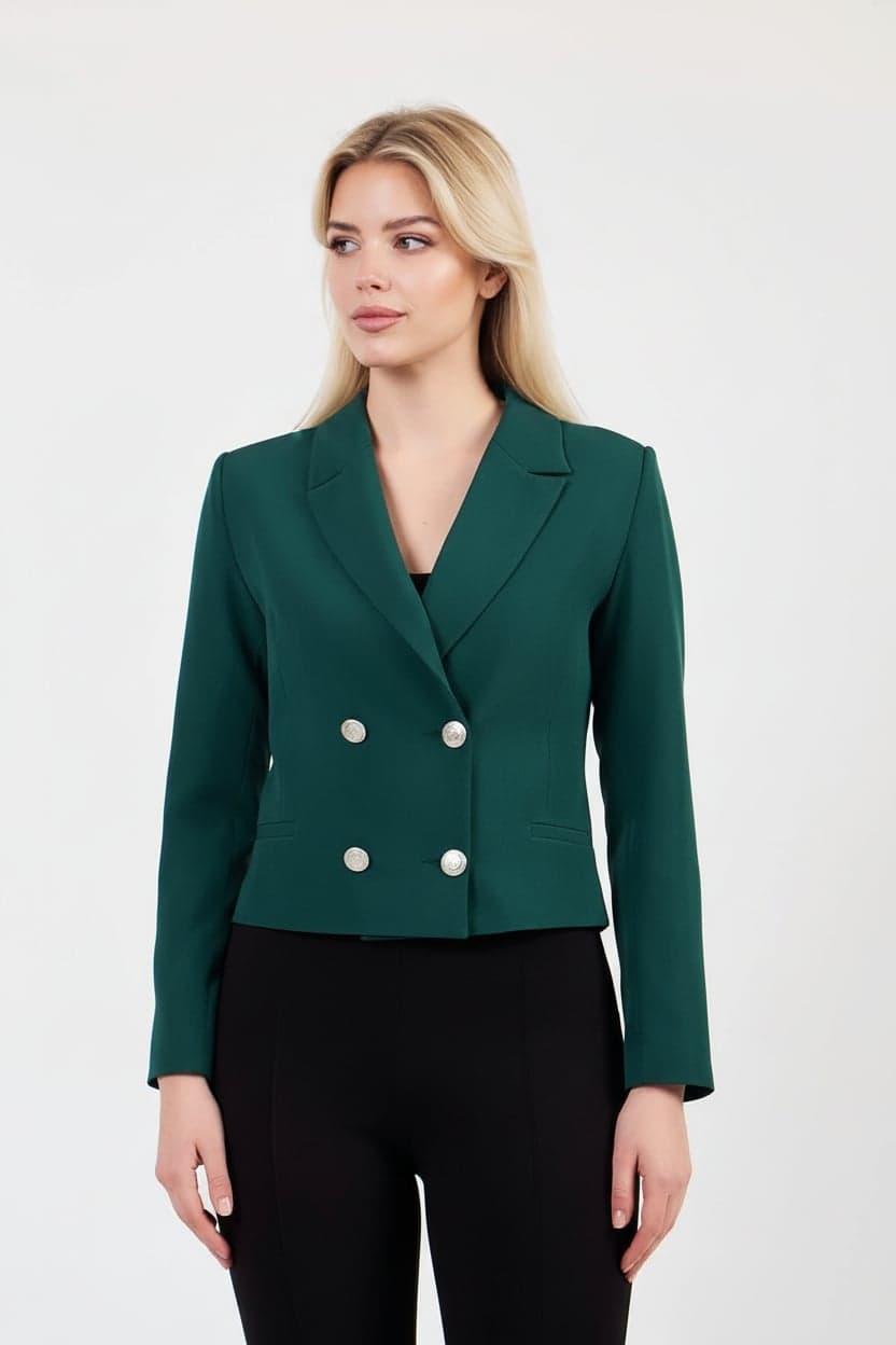 Emerald Green Short Double-Breasted Jacket