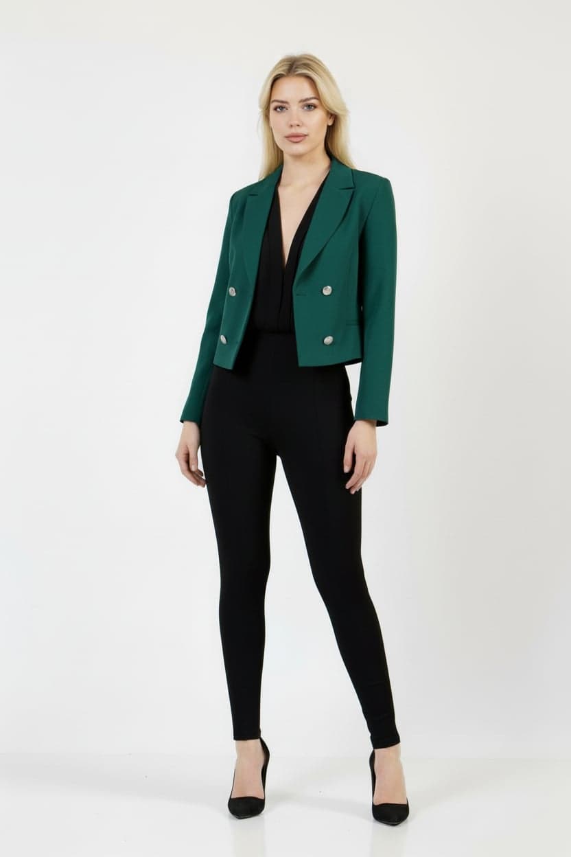 Emerald Green Short Double-Breasted Jacket