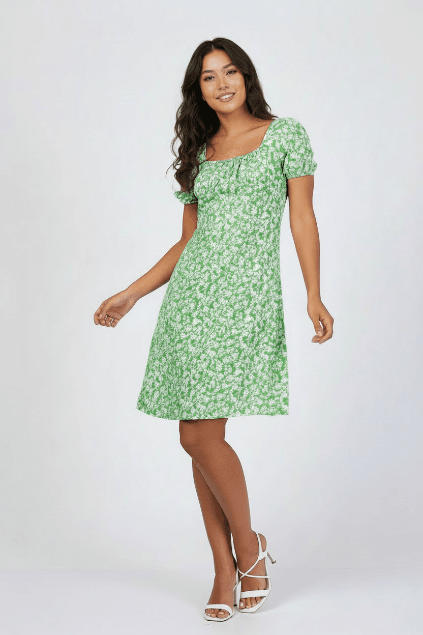 Green Short Sleeve Viscose Dress