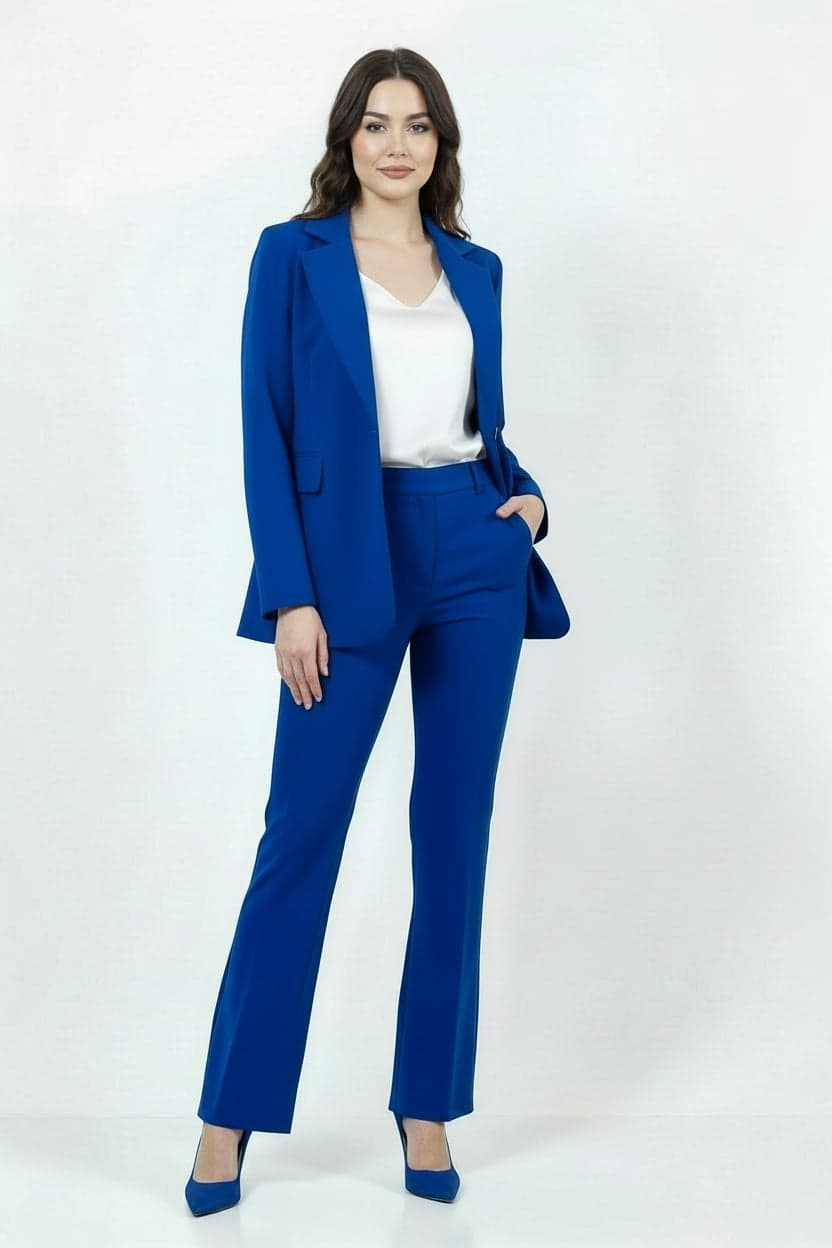 Sax Blue Jacket Trousers Suit Dress