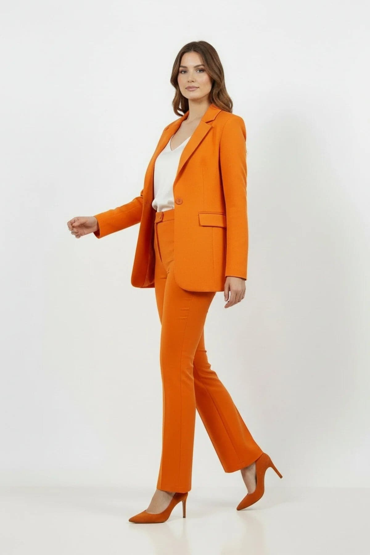 Orange Jacket Pant Suit Dress