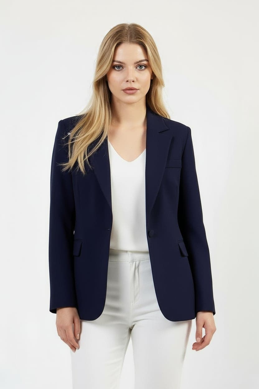 Navy Blue Single Button Blazer