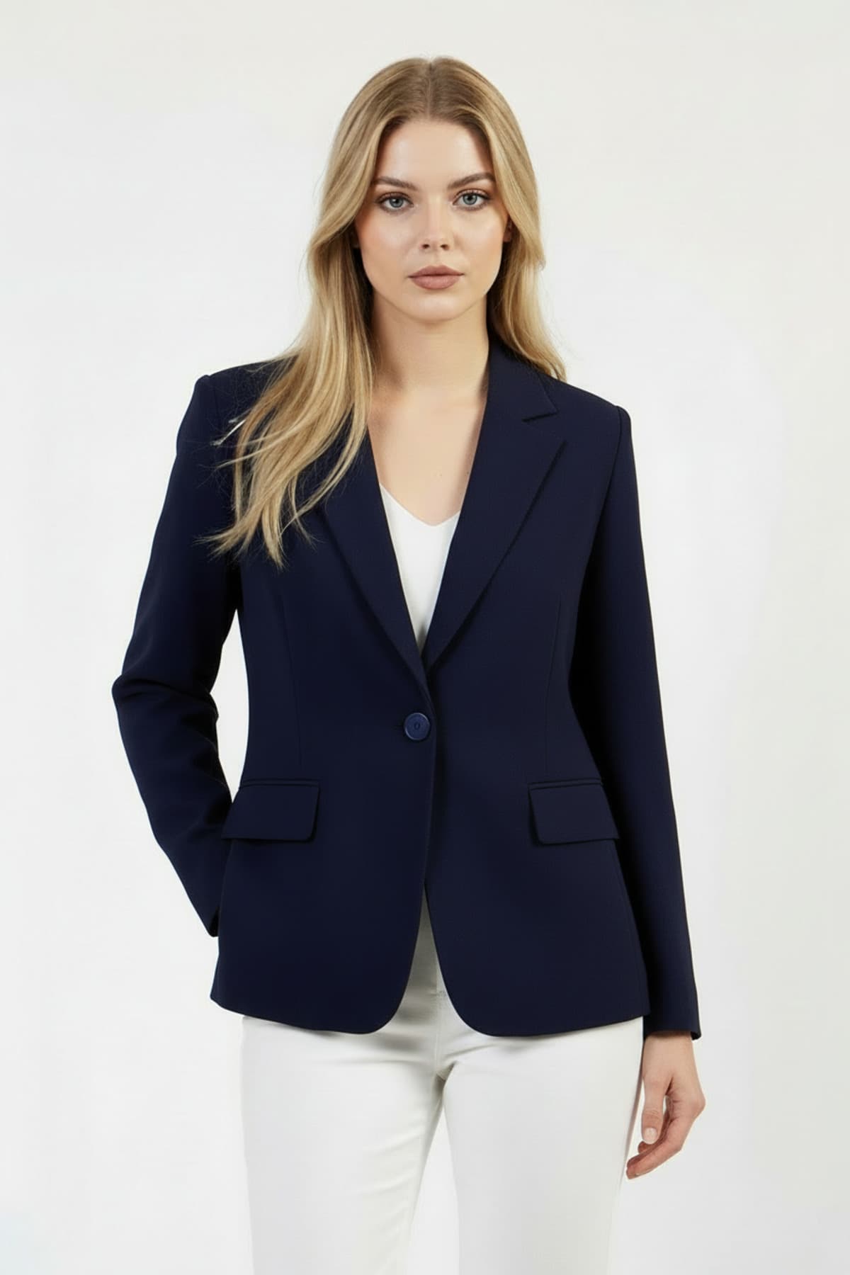 Navy Blue Single Button Blazer