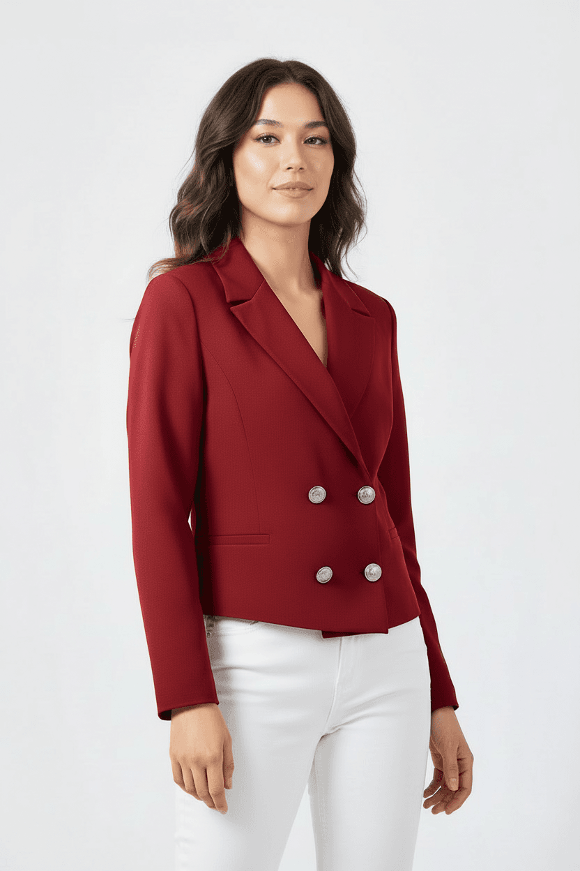 Burgundy Short Cropped Blazer Jacket