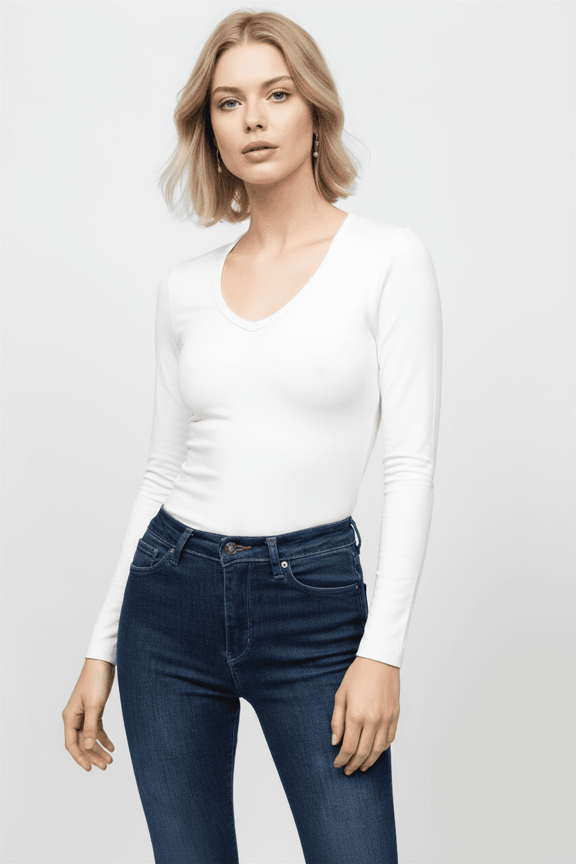 Cream V-Neck Blouse