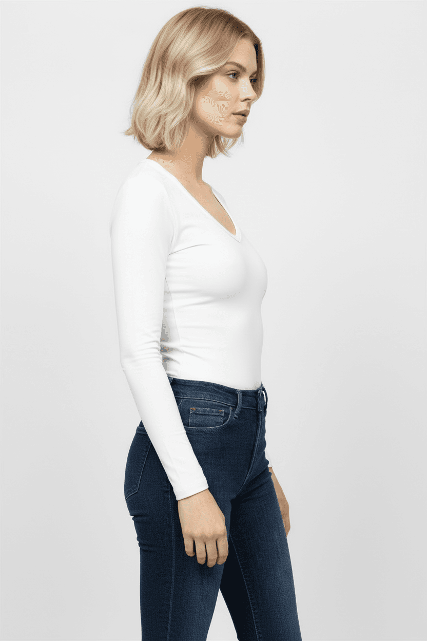 Cream V-Neck Blouse
