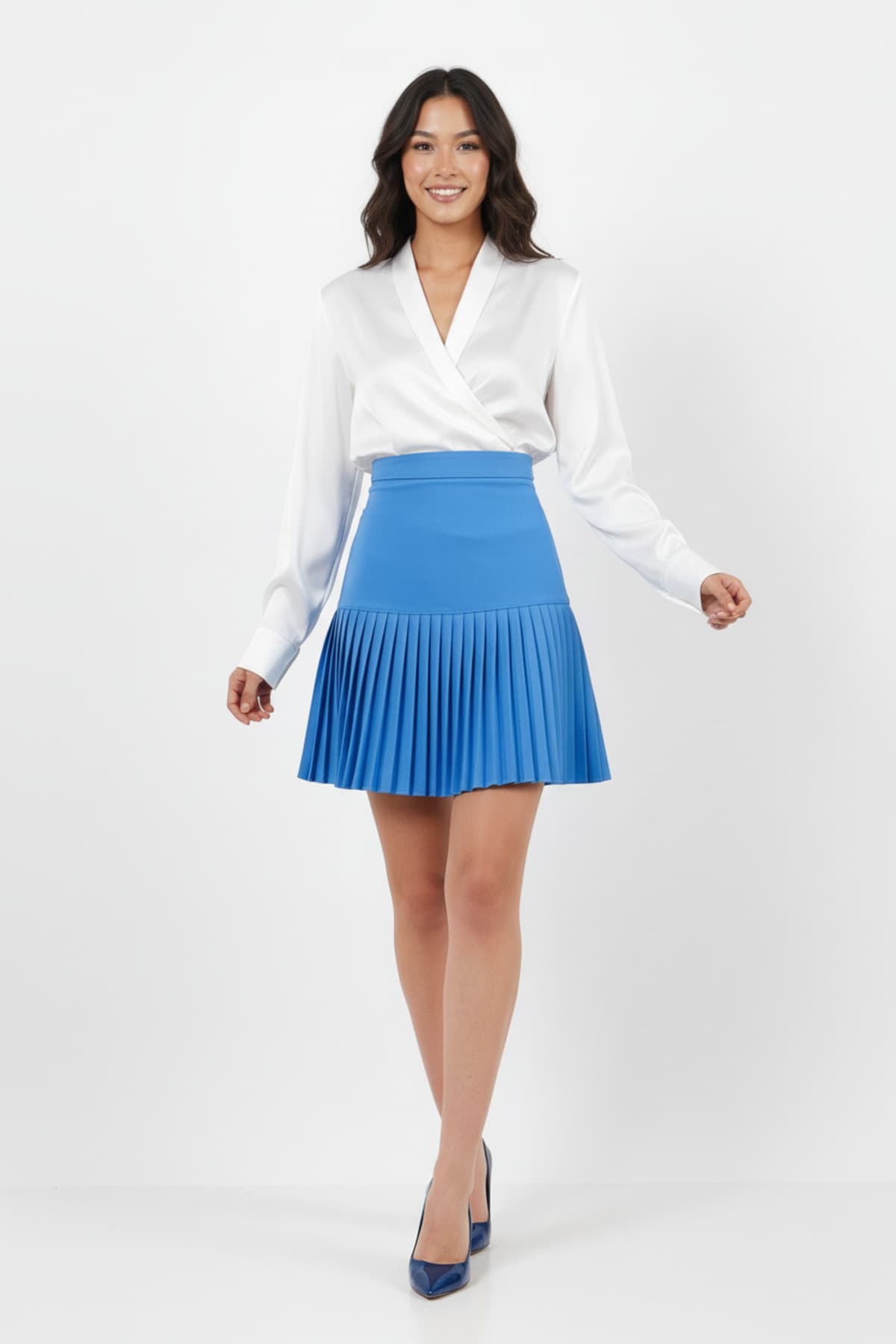 Navy Blue Pleated Skirt