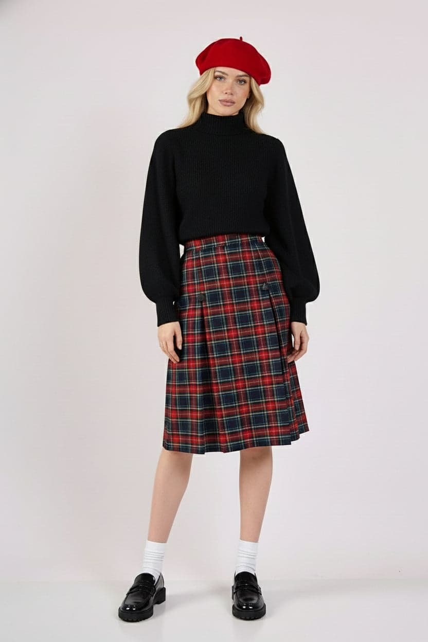 Checkered Pleated Pencil Skirt