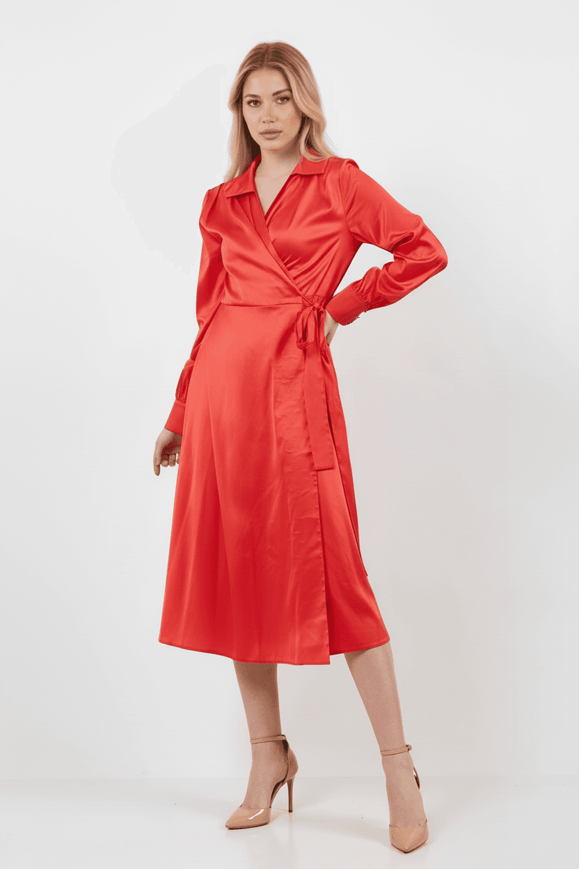 Pomegranate Matte Satin Dress