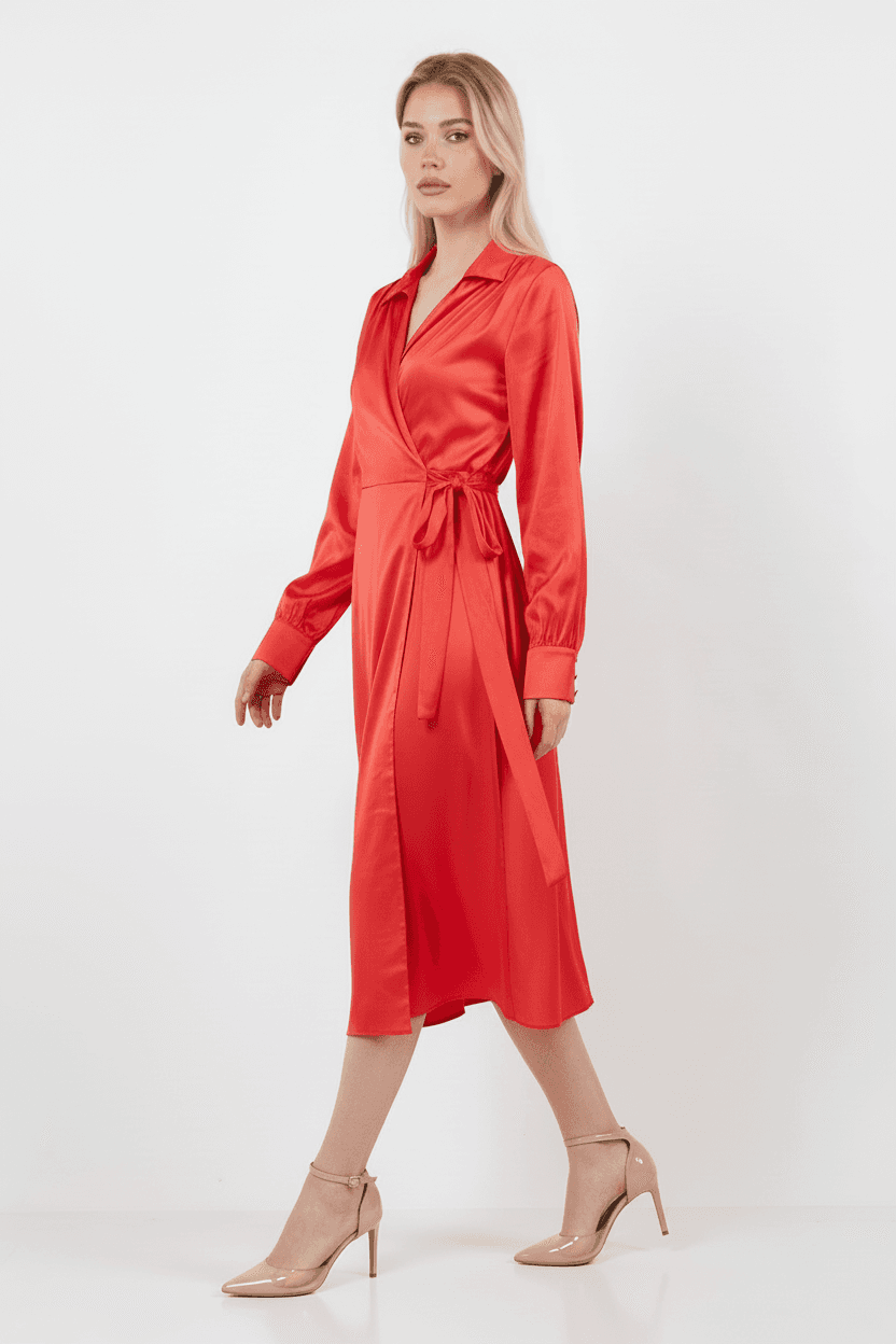 Pomegranate Matte Satin Dress