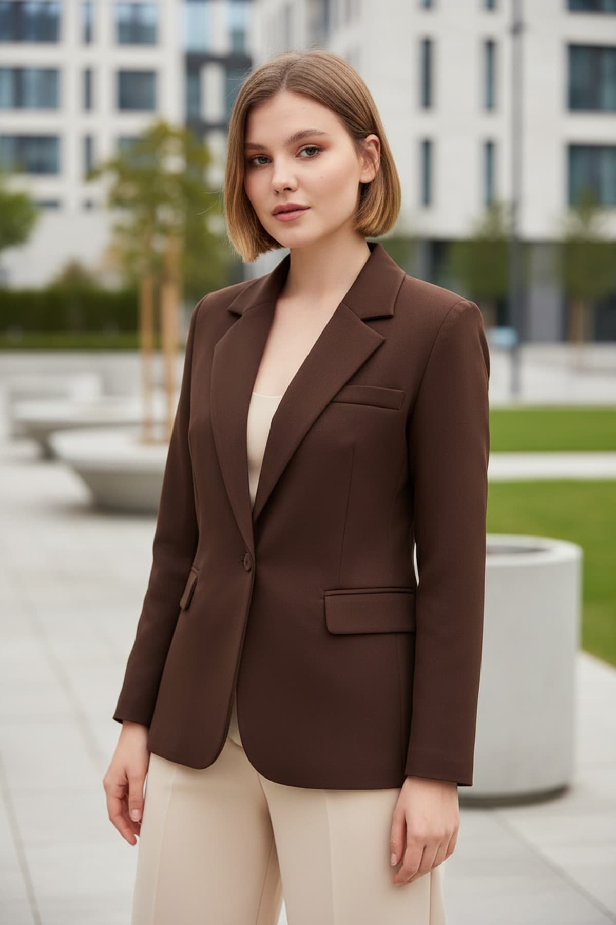 Brown Single Button Jacket