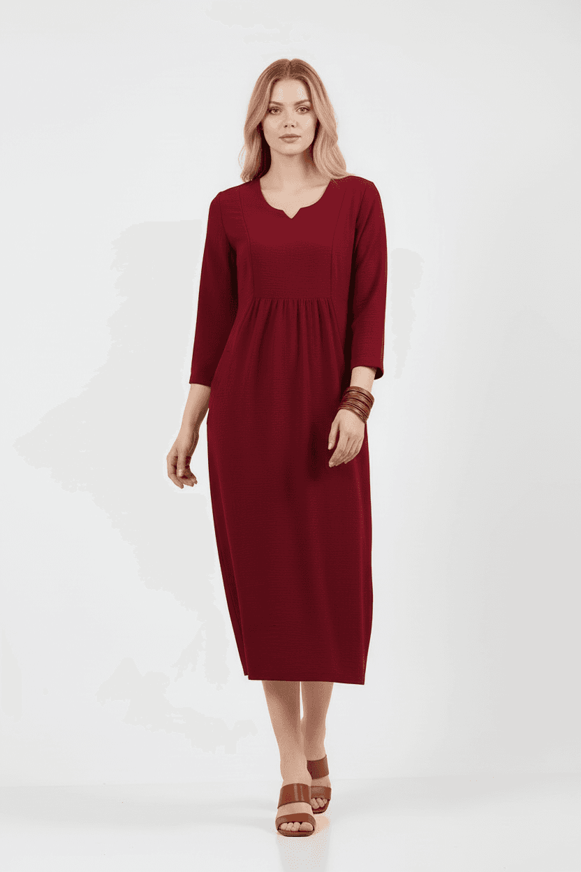 Burgundy Half Sleeve Dress