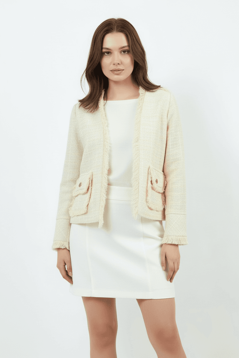 Cream Fringed Tweed Jacket