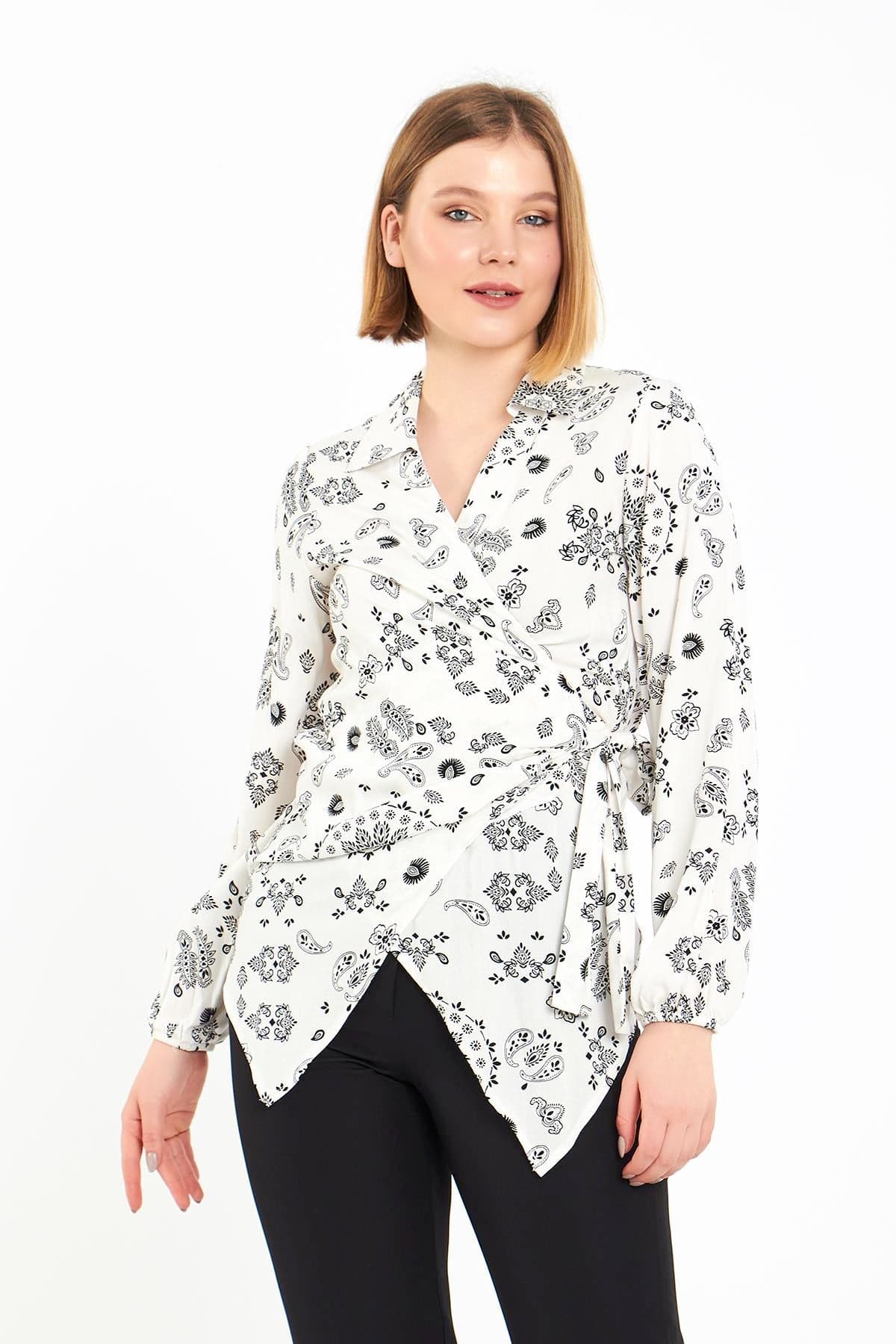 White Collared Waist-Tie Blouse