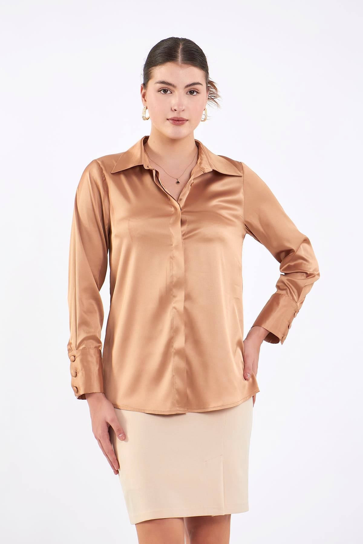 Three Button Satin Blouse