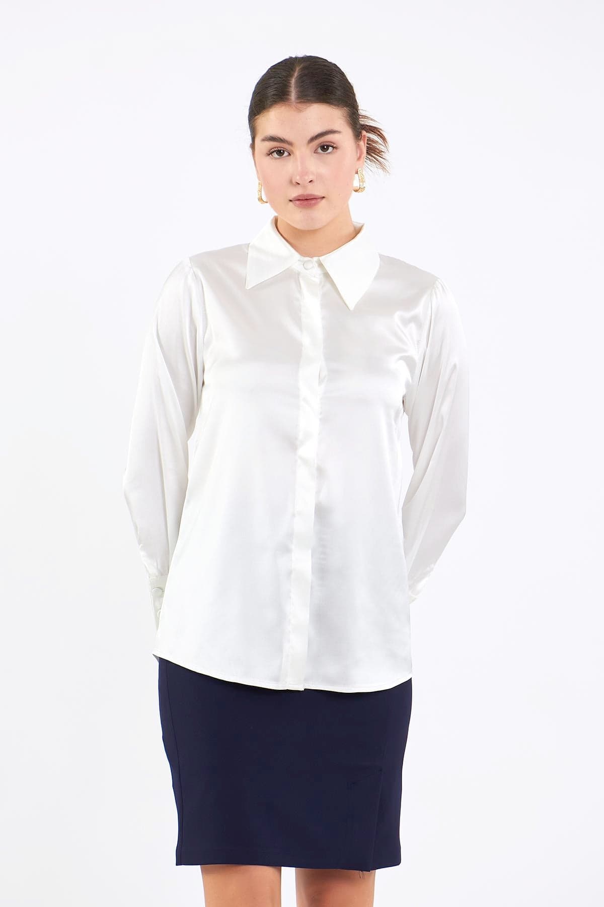 Three Button Satin Blouse
