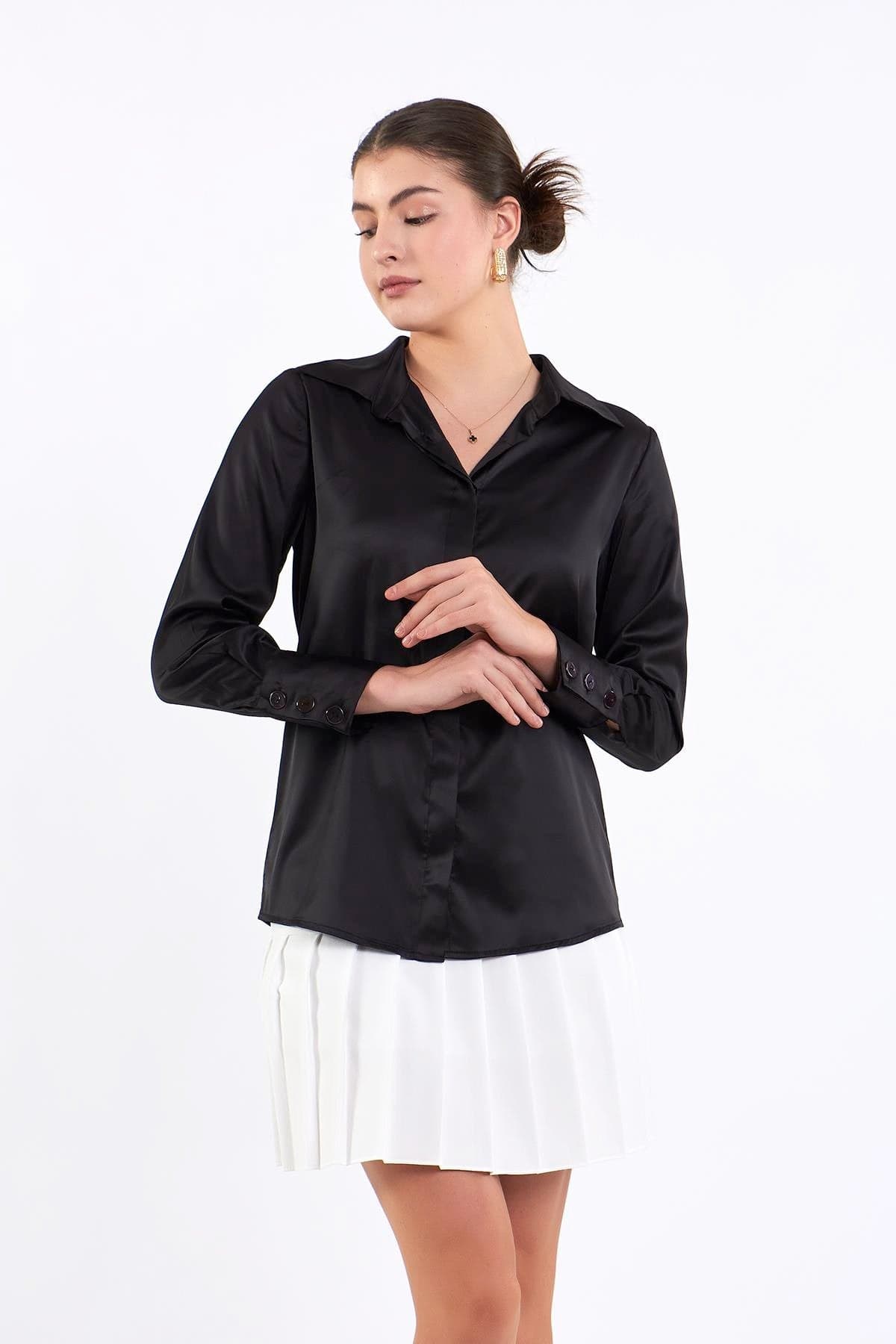Three Button Satin Blouse
