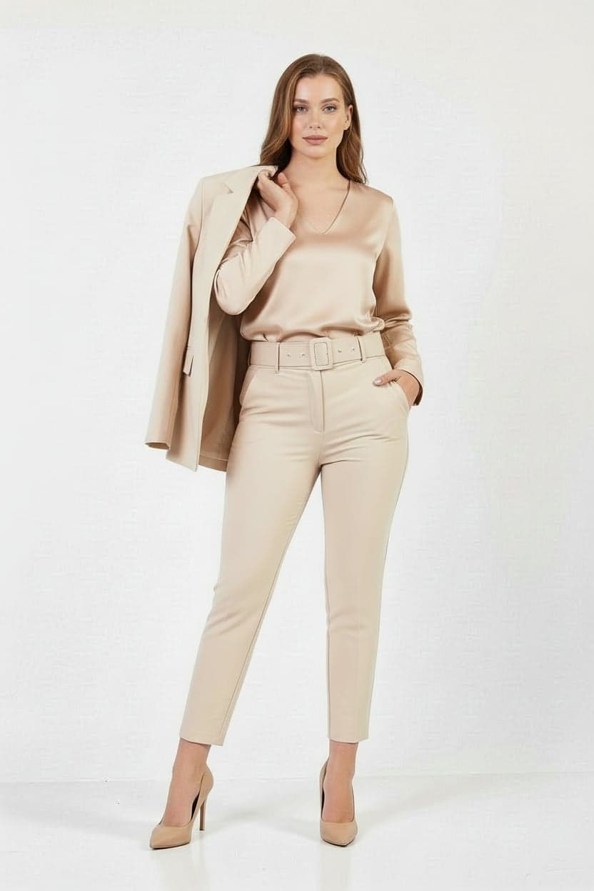 Cream Jacket Pants Two-Piece Suit