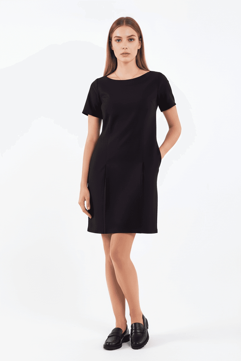Short Sleeve Front Pleated Dress