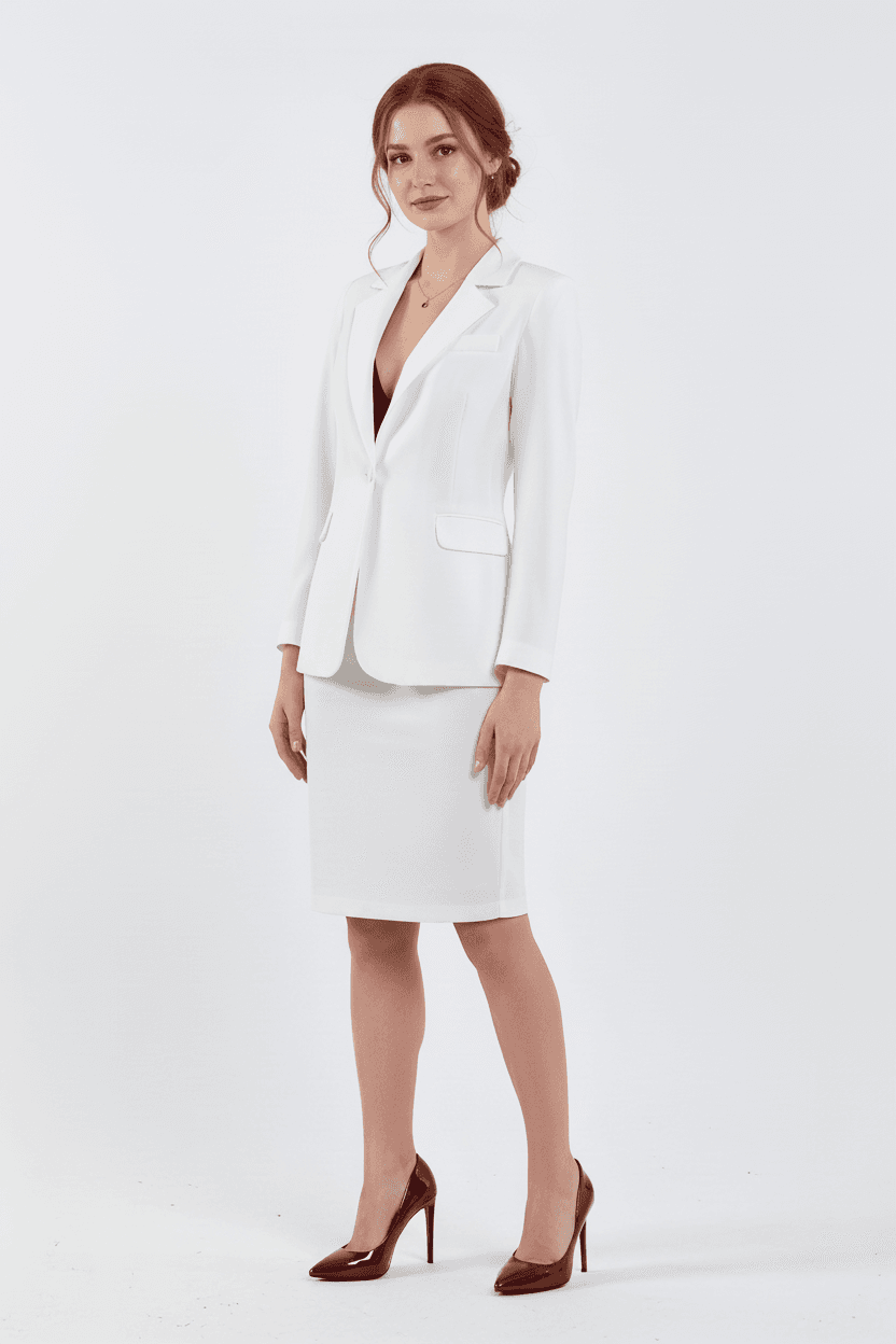 White Jacket Skirt Two-Piece Suit