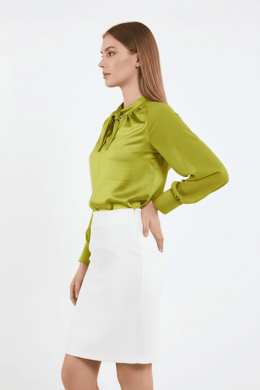 Pistachio Green Chiffon Sleeve Satin Shirt
