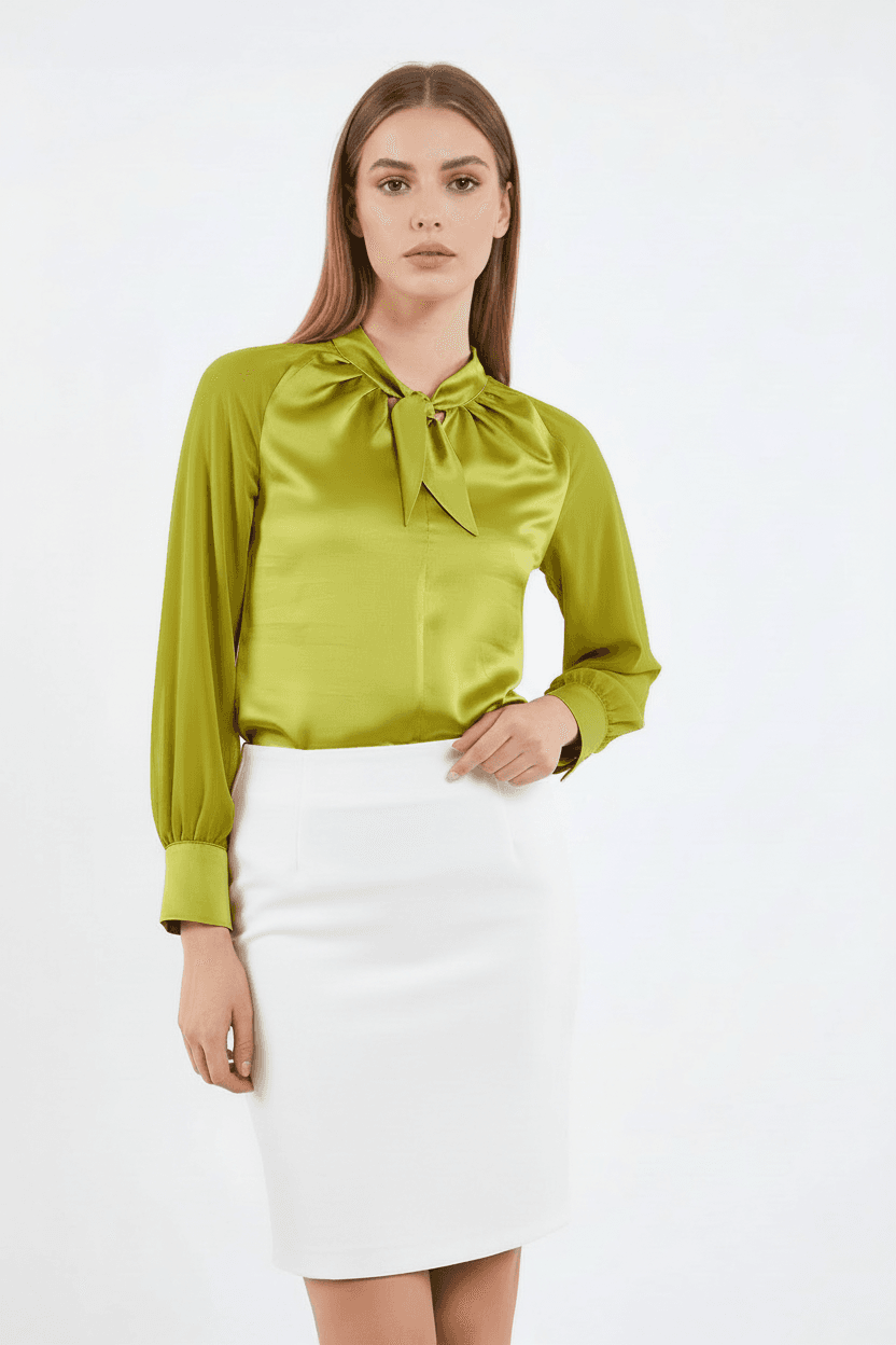 Pistachio Green Chiffon Sleeve Satin Shirt