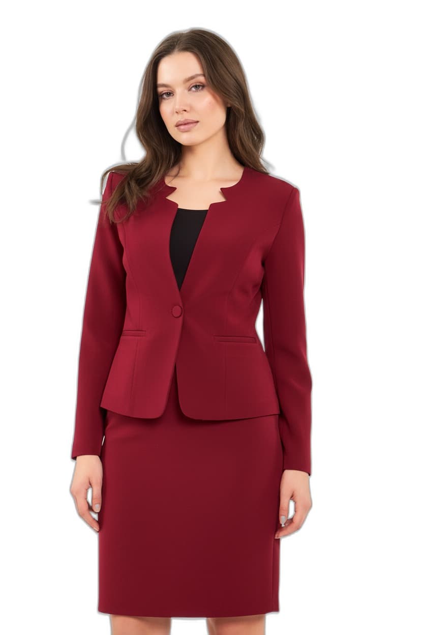 Burgundy Half Sleeve Jacket Skirt Suit Dress