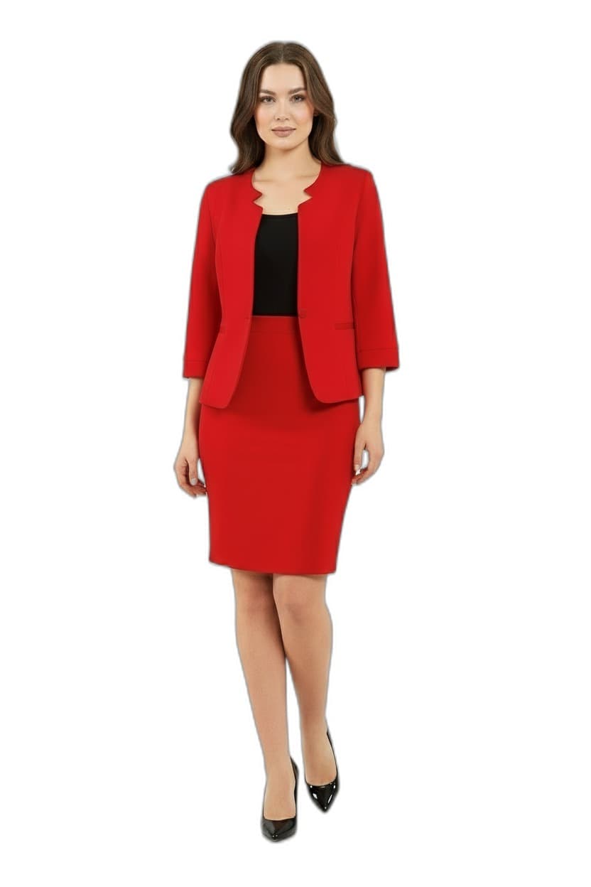 Red Half Sleeve Jacket Skirt Suit Dress