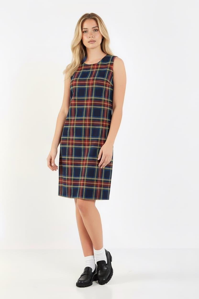 Navy Checked Sleeveless Dress