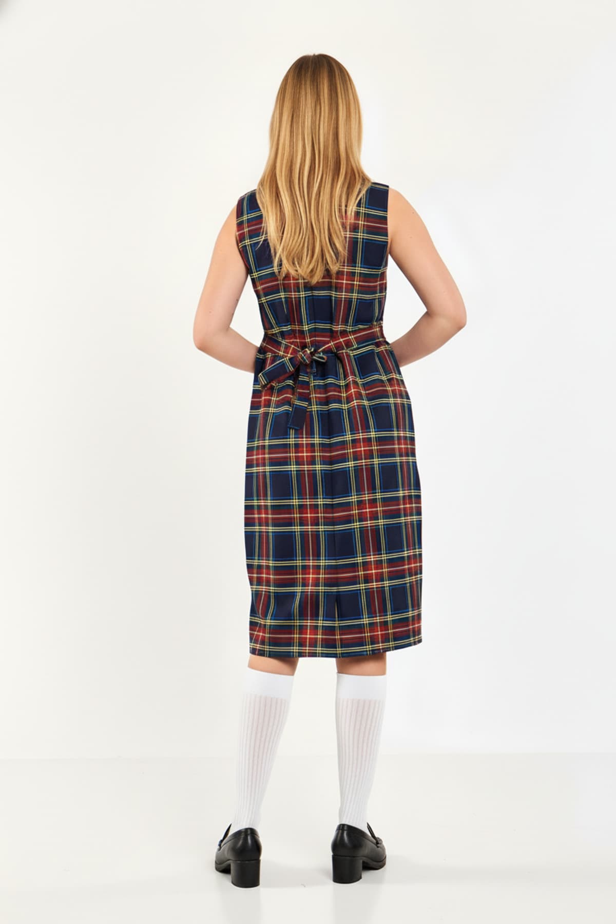 Navy Checked Sleeveless Dress