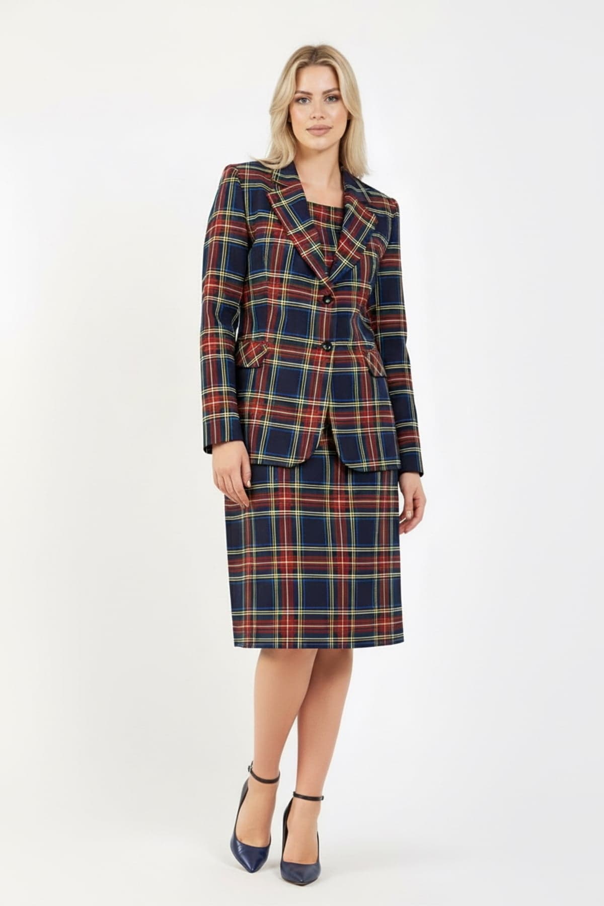 Navy Checked Sleeveless Dress