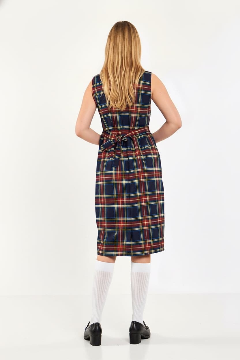 Navy Checked Sleeveless Dress