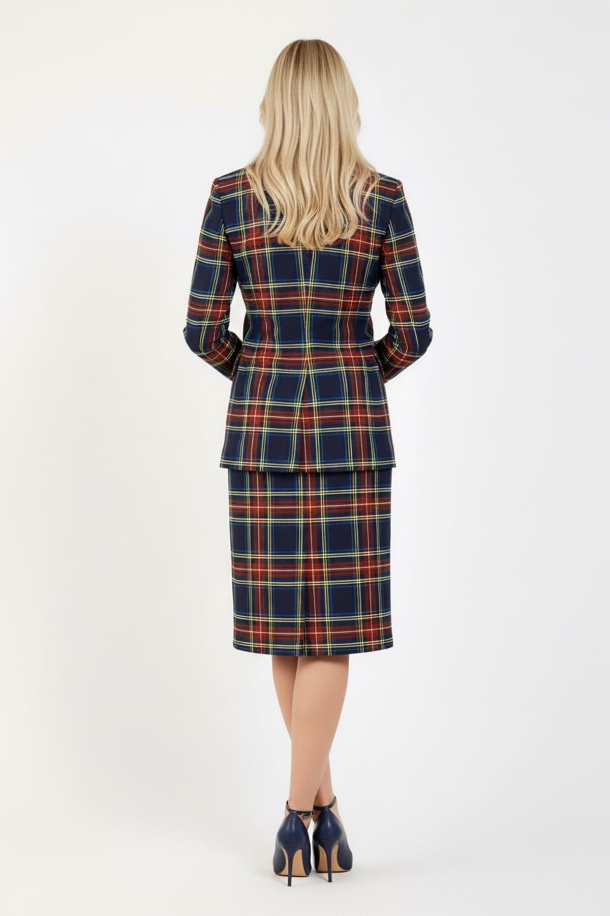 Navy Checked Sleeveless Dress