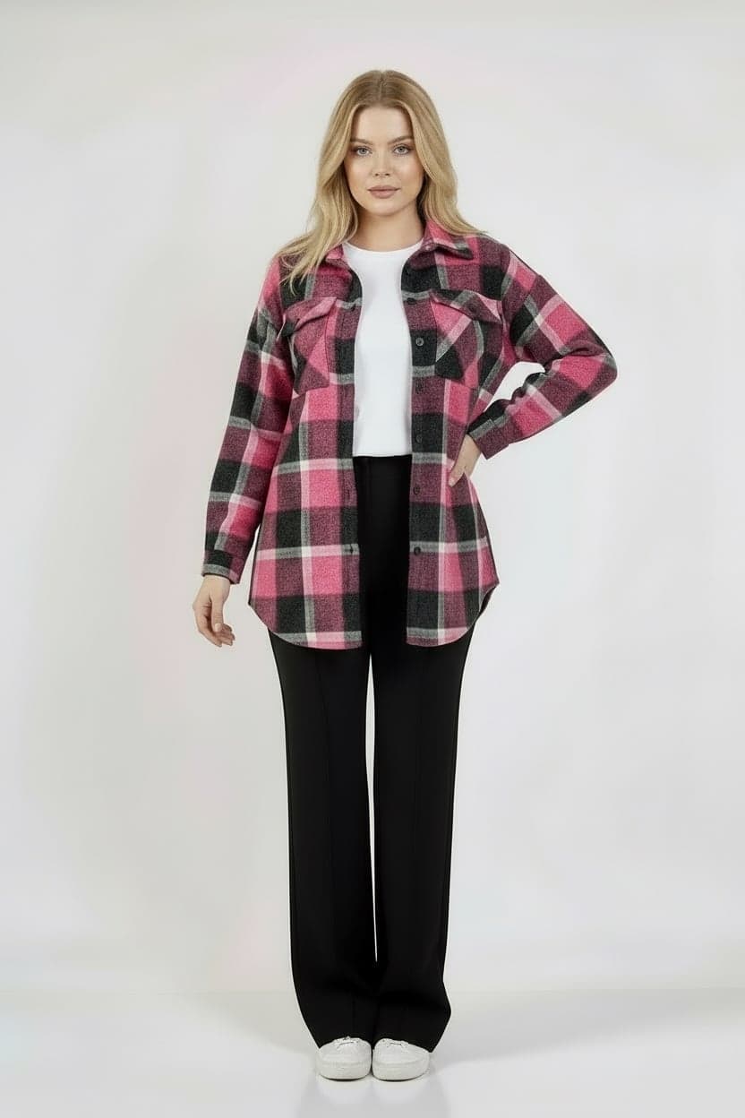 Pink Black Plaid Oversize Lumberjack Shirt