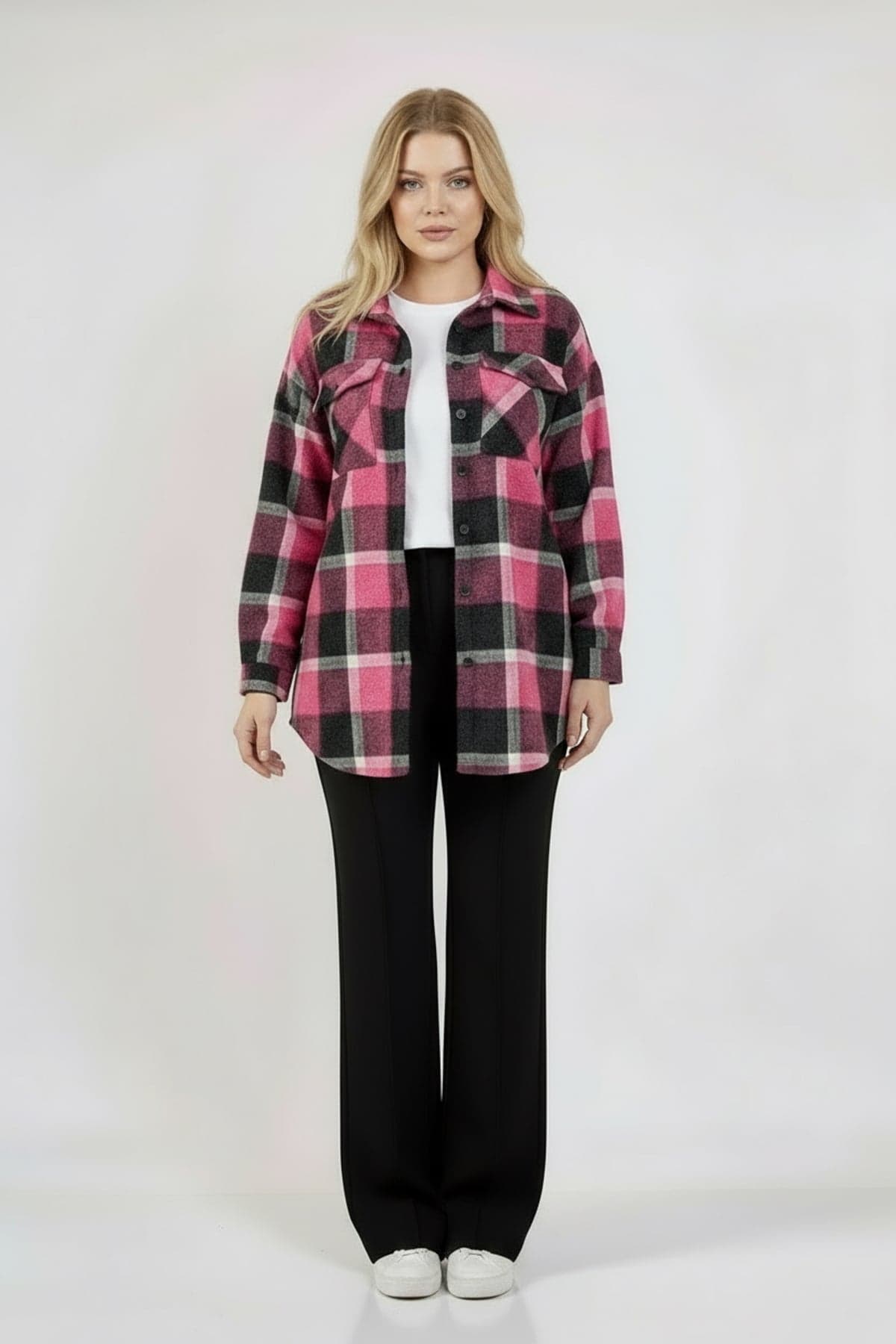 Pink Black Plaid Oversize Lumberjack Shirt