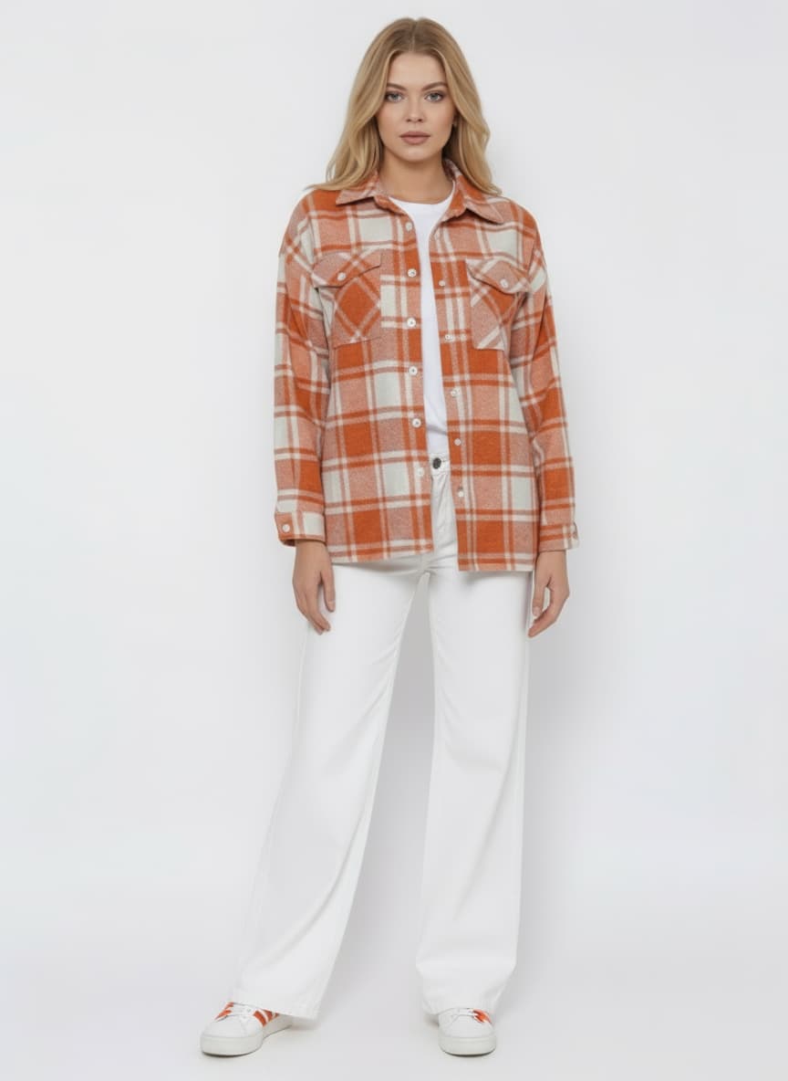 Orange-Cream Plaid Lumberjack Shirt