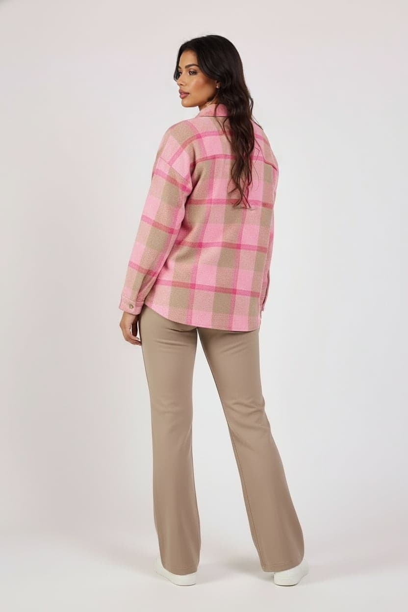 Pink-Beige Plaid Oversize Lumberjack Shirt