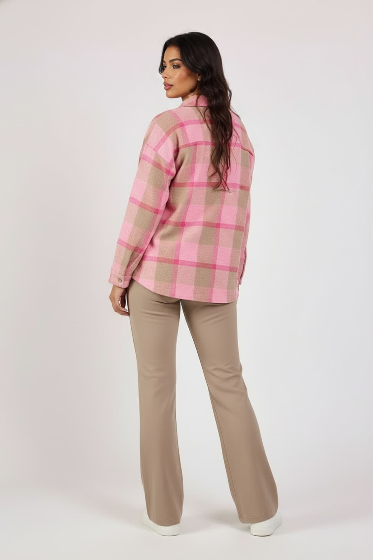 Pink-Beige Plaid Oversize Lumberjack Shirt