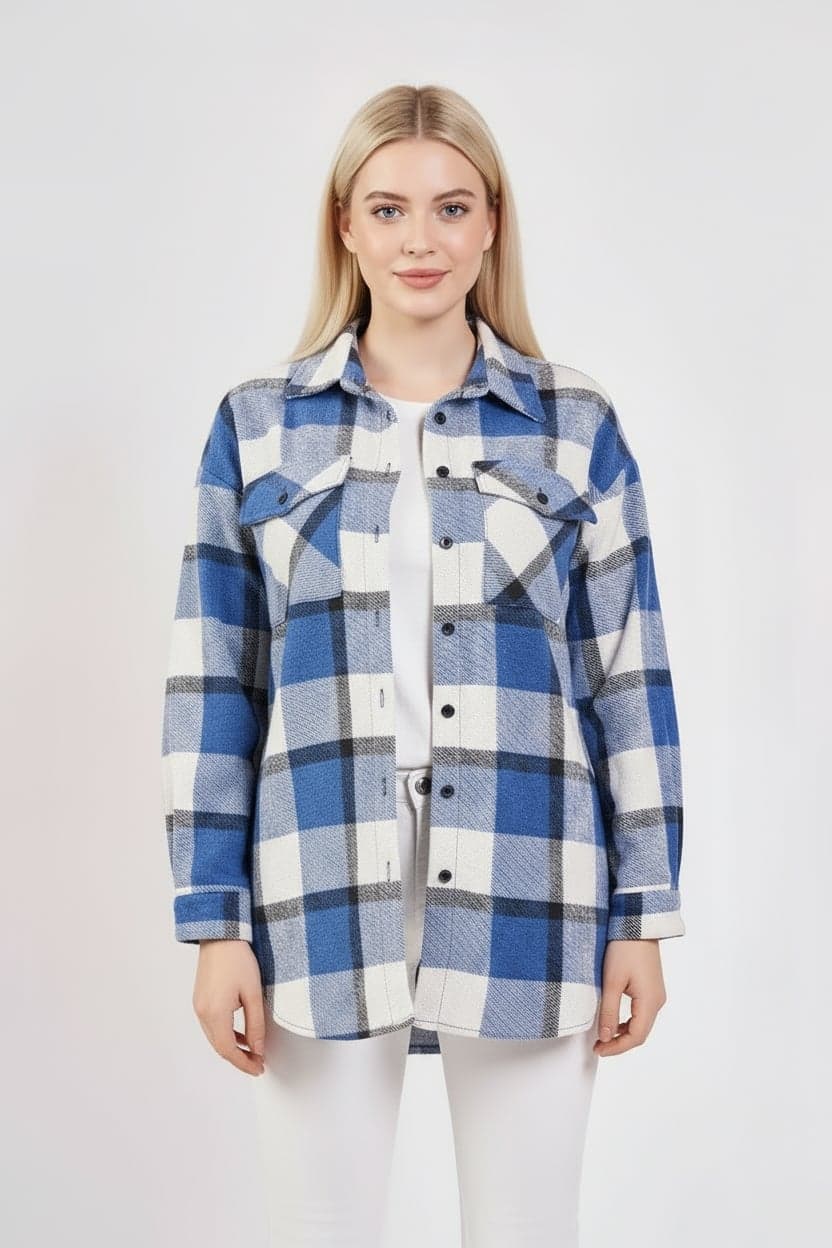 Navy Blue-White Plaid Lumberjack Shirt