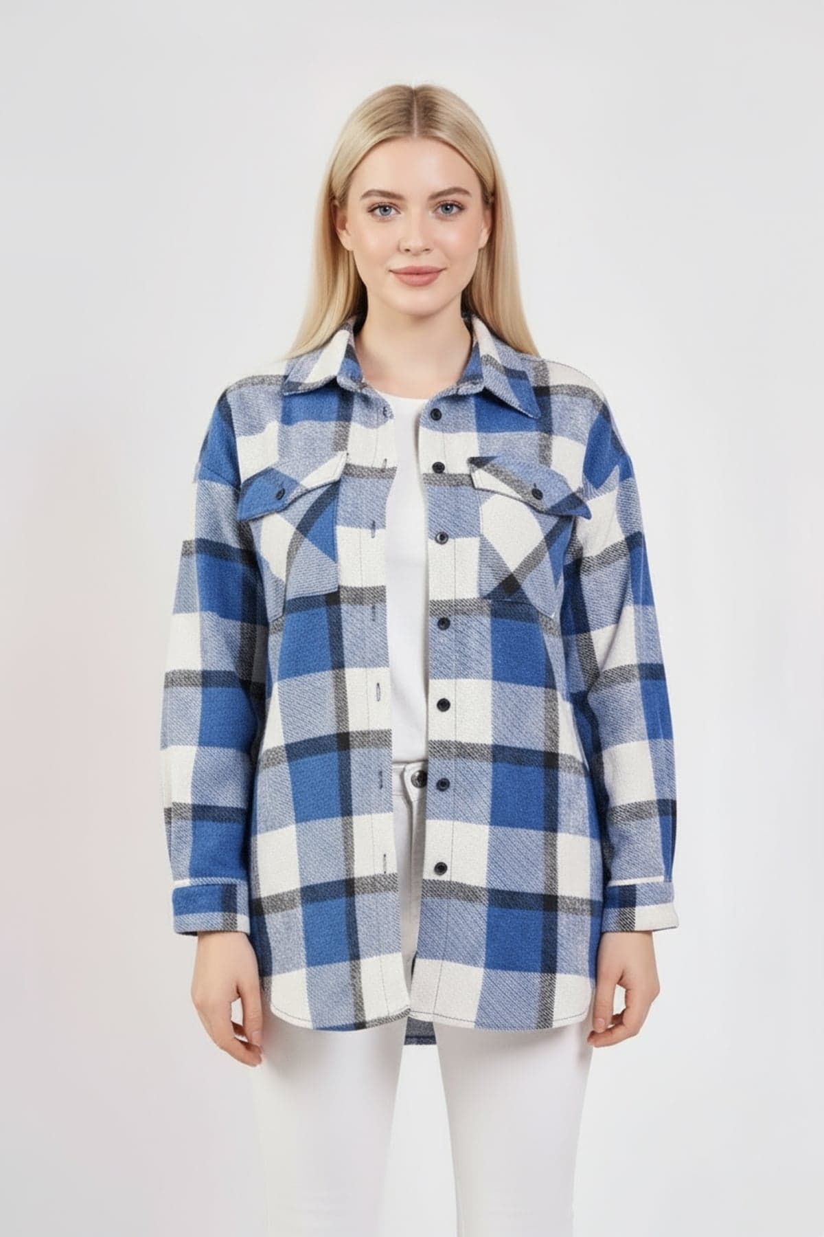 Navy Blue-White Plaid Lumberjack Shirt