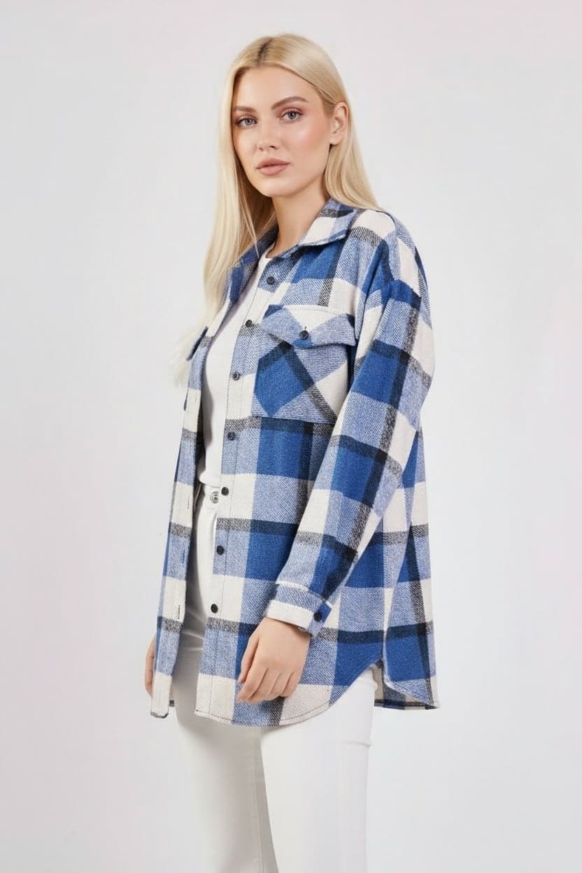 Navy Blue-White Plaid Lumberjack Shirt