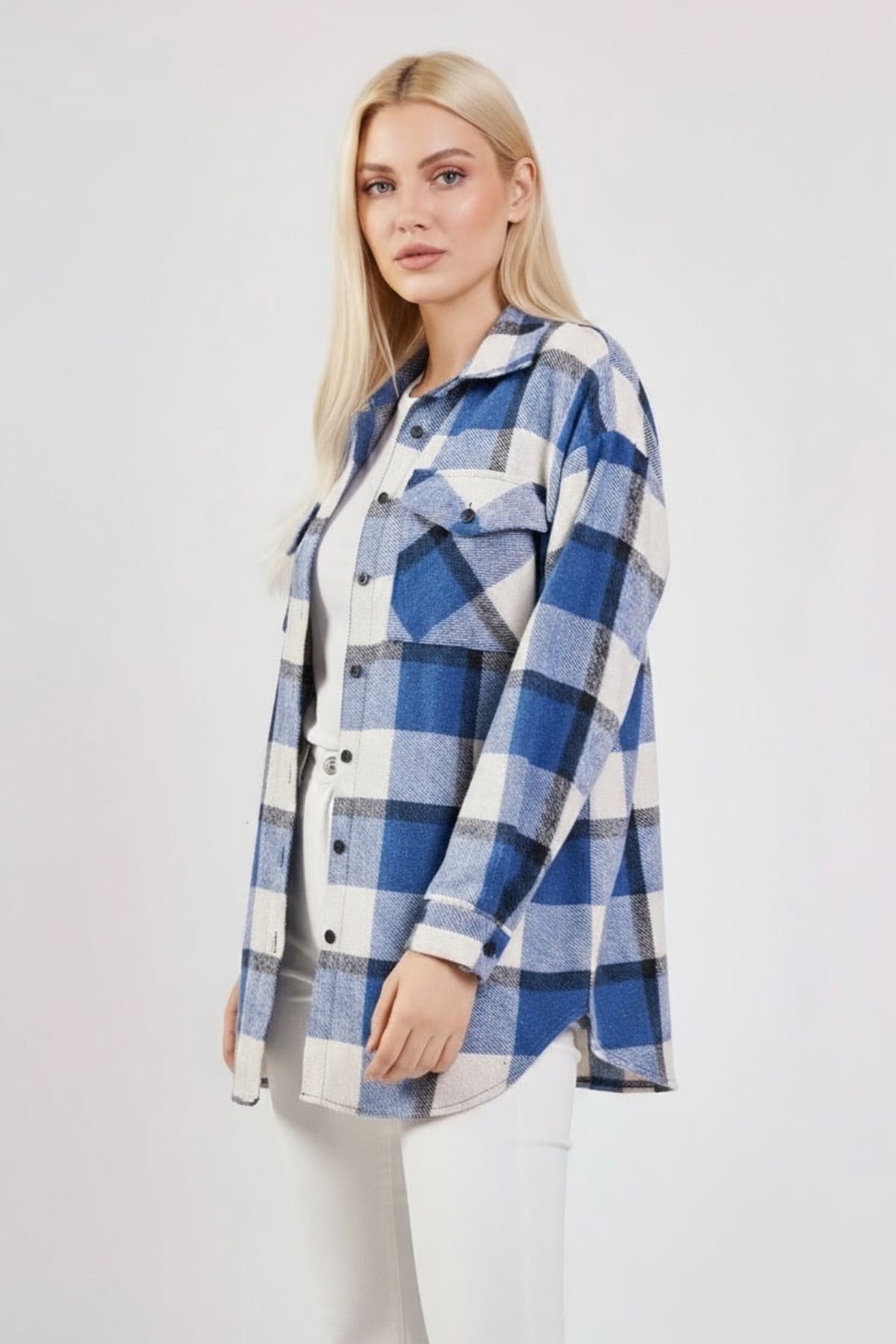 Navy Blue-White Plaid Lumberjack Shirt
